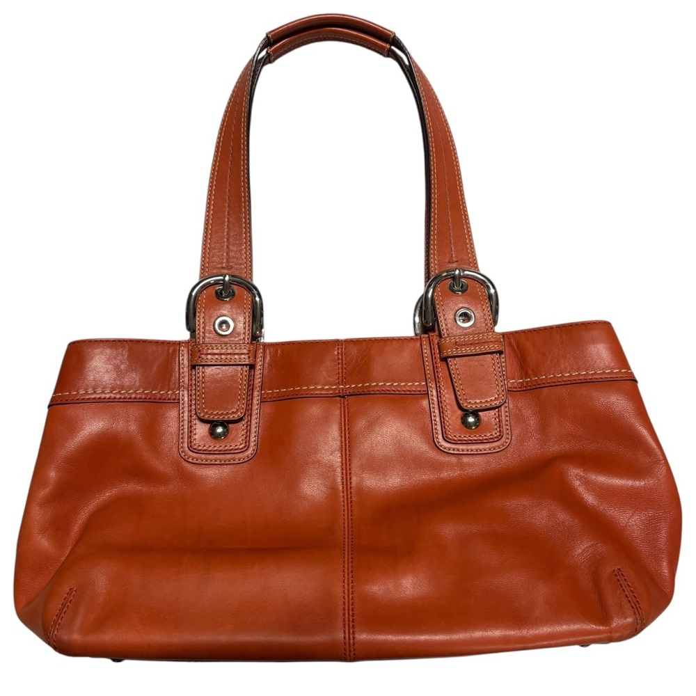 Coach vintage Soho purse Buckle Shoulder Bag pleated orange Leather zip top - Picture 2 of 5